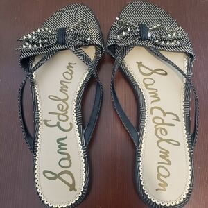 Sam Edelman Black and Cream Bow Sandals
